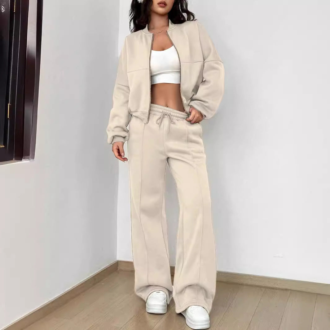 Spring Autumn Two Piece Set Trendy Cardigan Zipper Slim Fit Elastic for Women