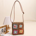 Ausgehöhlte ausgeschnittene florale Umhängetasche aus Stroh Retro quadratische Strohtasche Gewebte Tasche Urlaub Strandtasche All-Match Umhängetasche