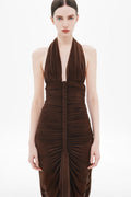 Women Clothing Sexy V neck Slim Fit Pleated Hip Backless Halter Dress