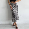 Satinrock Sexy Leopard Print Maxirock Hoher Bund Elastischer Seidiger Maxirock
