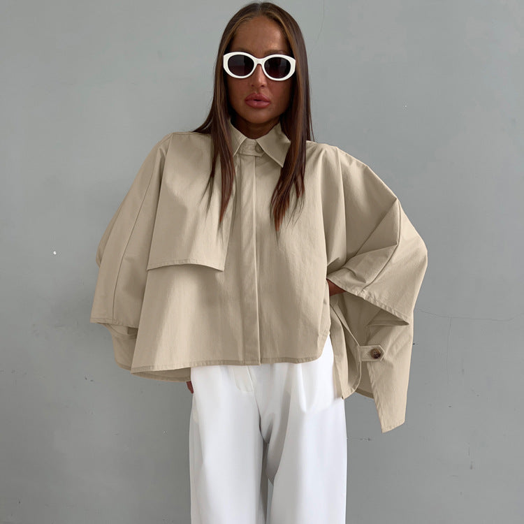 Women Clothing Casual Loose Fitting Women Spring Niche Design Batwing Sleeve Cardigan Shirt