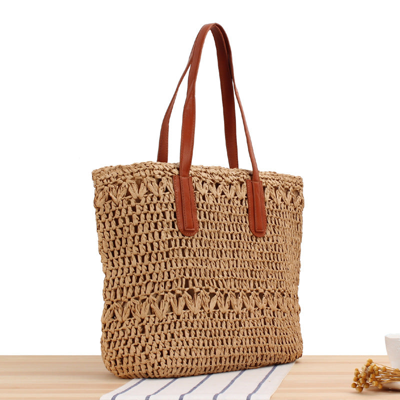 Sommer ausgehöhlte gewebte Tasche Papierschnur Umhängetasche Strohsack lässige Strandtasche für Damen