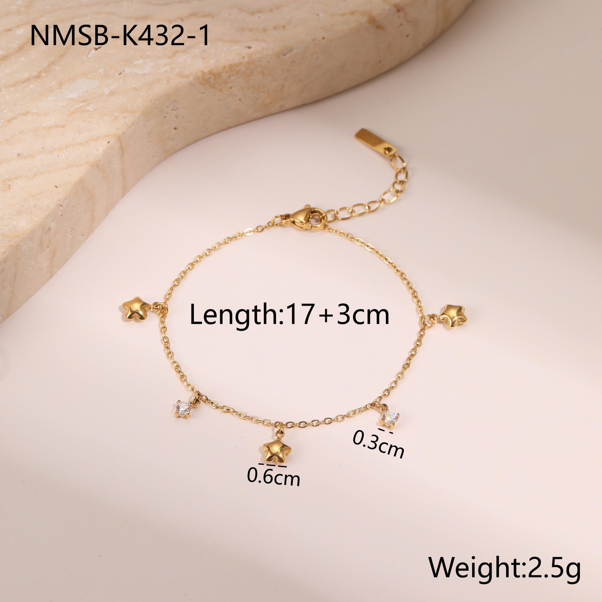 Titanium Steel Bracelet 18K Gold Plating Zircon Star Embellished Exquisite Light Luxury Hand Jewelry
