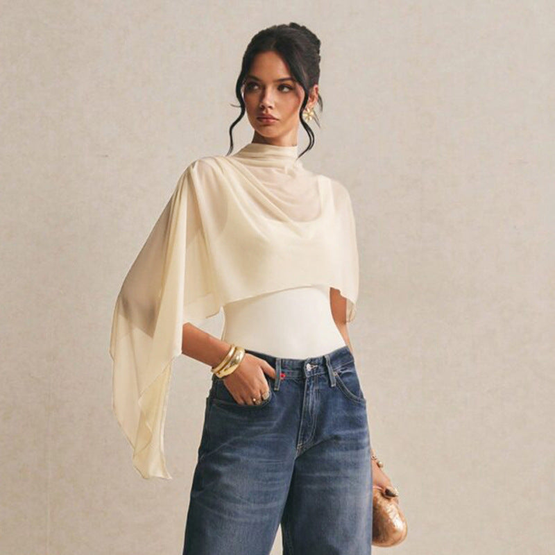 Women Clothing Summer Solid Color Sexy Sleeveless Asymmetric Shawl Mesh Slim Fit Two Piece Set Jumpsuit