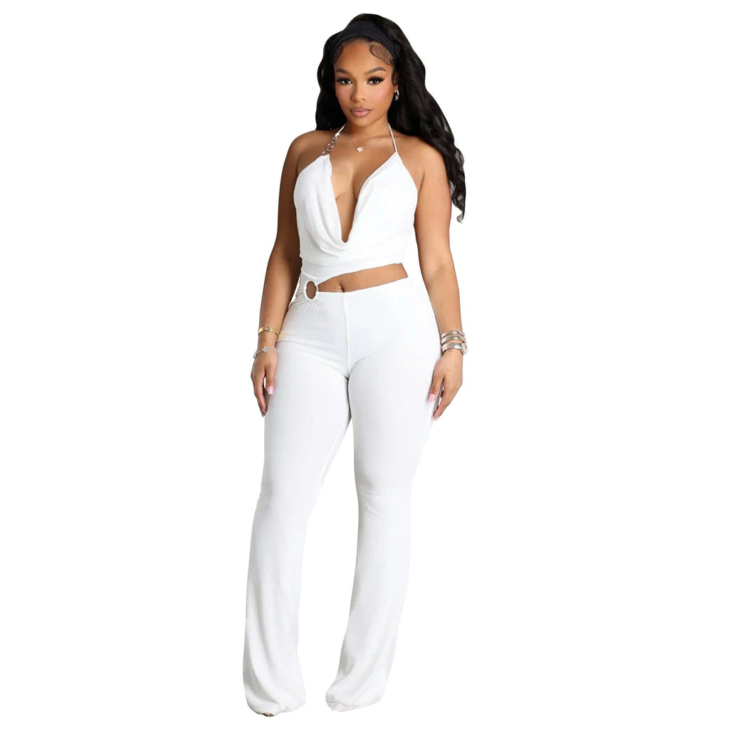 Damenbekleidung Kreis-Dekoration, sexy Neckholder Crop Top Outfit, figurbetonter Body