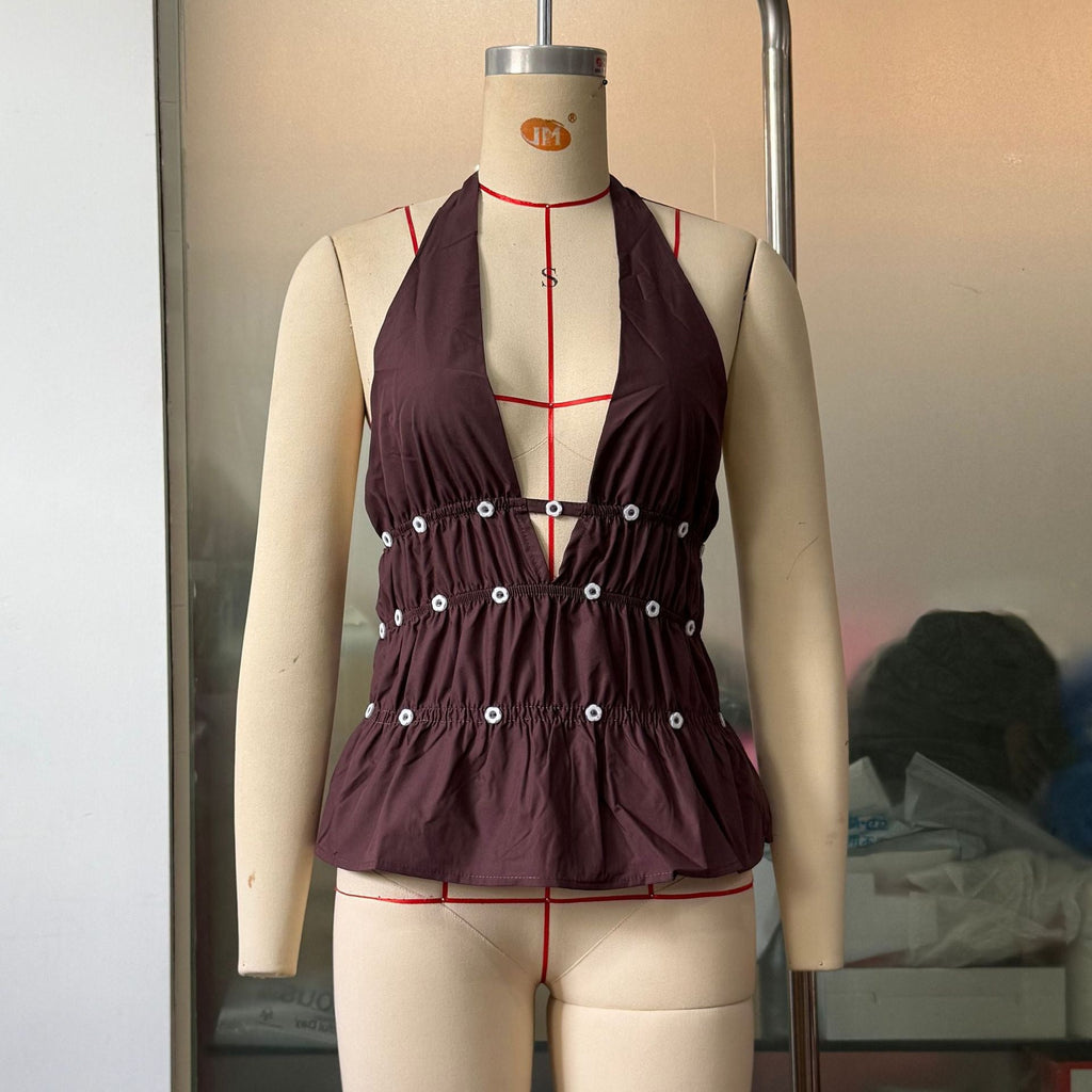 Summer Nail Deep V Plunge Halterneck Vest Sexy Cutout Sexy Backless Top