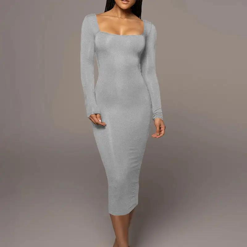 Winter Arrival Women's Sexy Sexy Slim Fleece Square Collar Long Sleeve Dress by Wanita Store