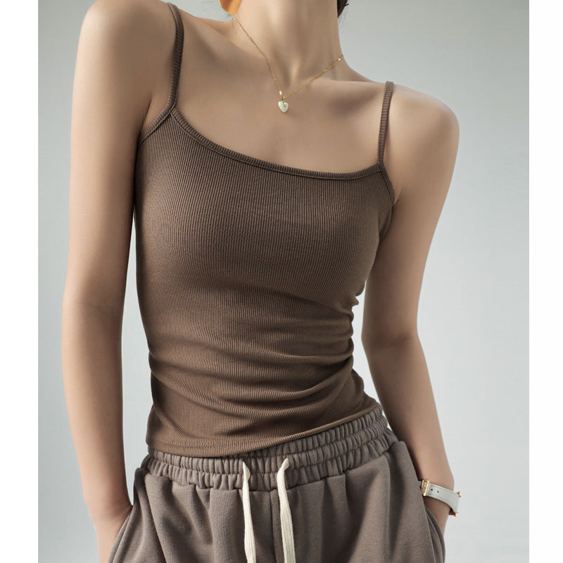 Bestseller auf Douyin: Tanktop mit schmalen Trägern, Damenanzug, Innenshirt, gegen überschüssiges Brustgewebe, gerippt, Frühling, Herbst, Sommer auch als Oberbekleidung tragbar