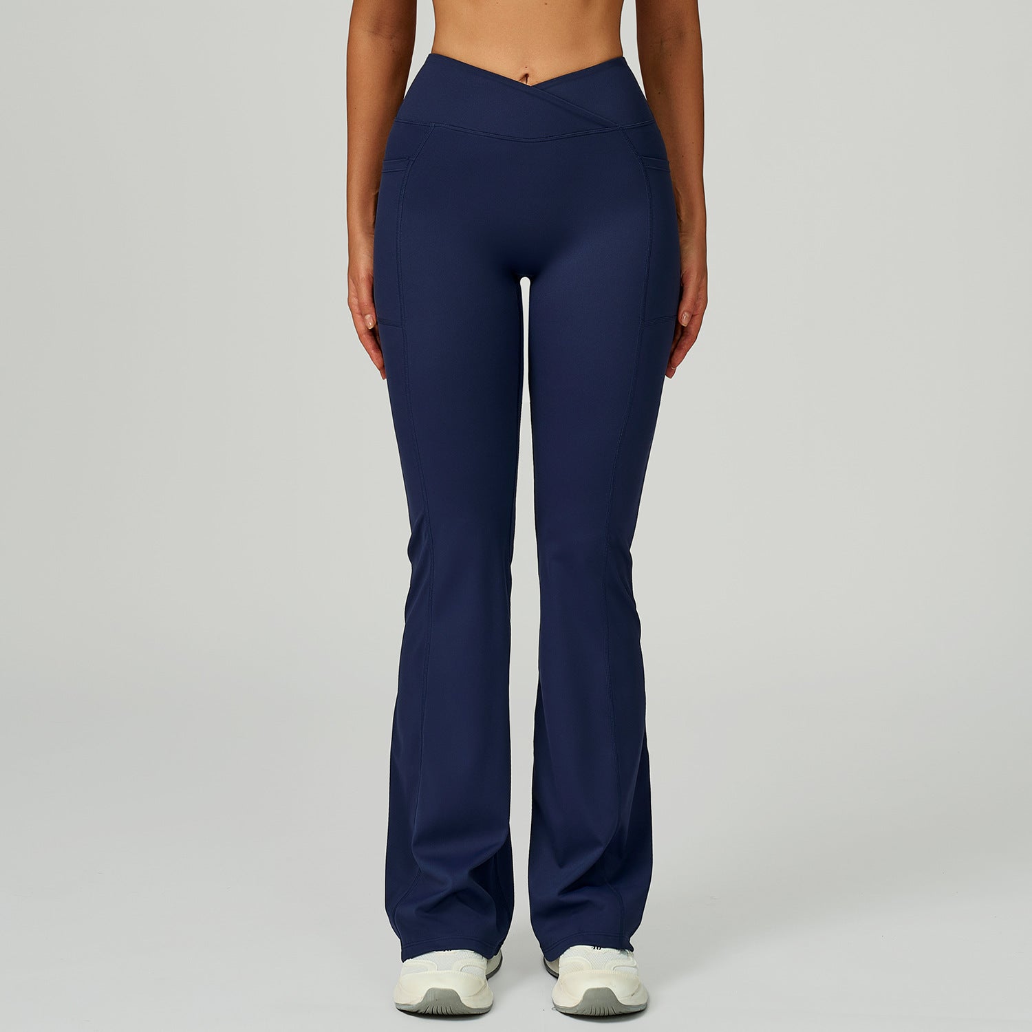 High Waist Nude Feel Bell Bottom Pants Women Cross Waist Wide Leg Bootcut Trousers Outdoor Casual Sports Bell Bottom Pants