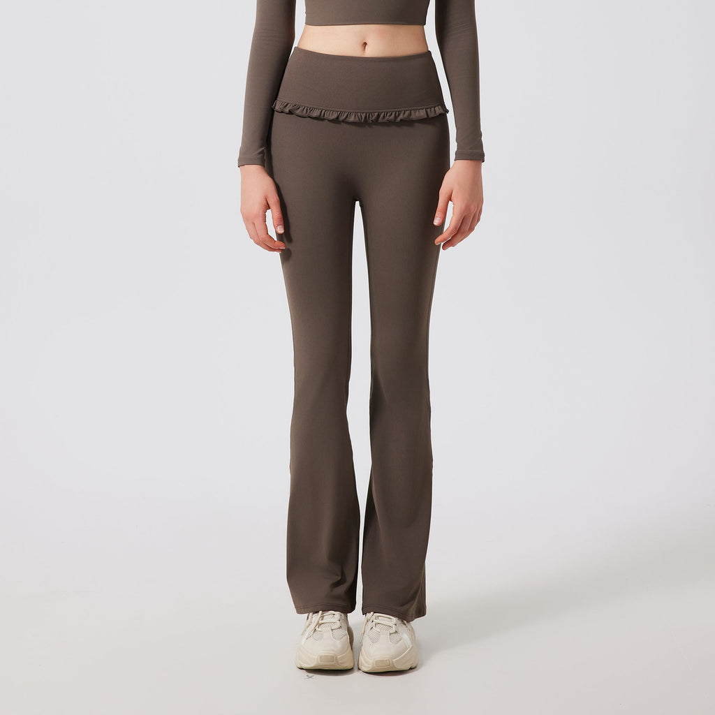 Gerüschte Skinny Yoga Leggings für Damen – High Waist, Schlankmachend, Sportlich, mit ausgestelltem Bein, schmal geschnitten, atmungsaktiv, lässig, Fitnesshose