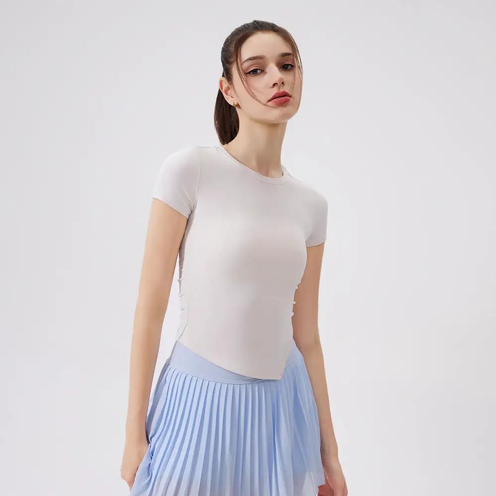 Cool Breathable Antibacterial Asymmetric Waist-Tight Sports Top Women Short Sleeved T shirt Running Training Clothes Fitness Yoga Clothes by Wanita Store