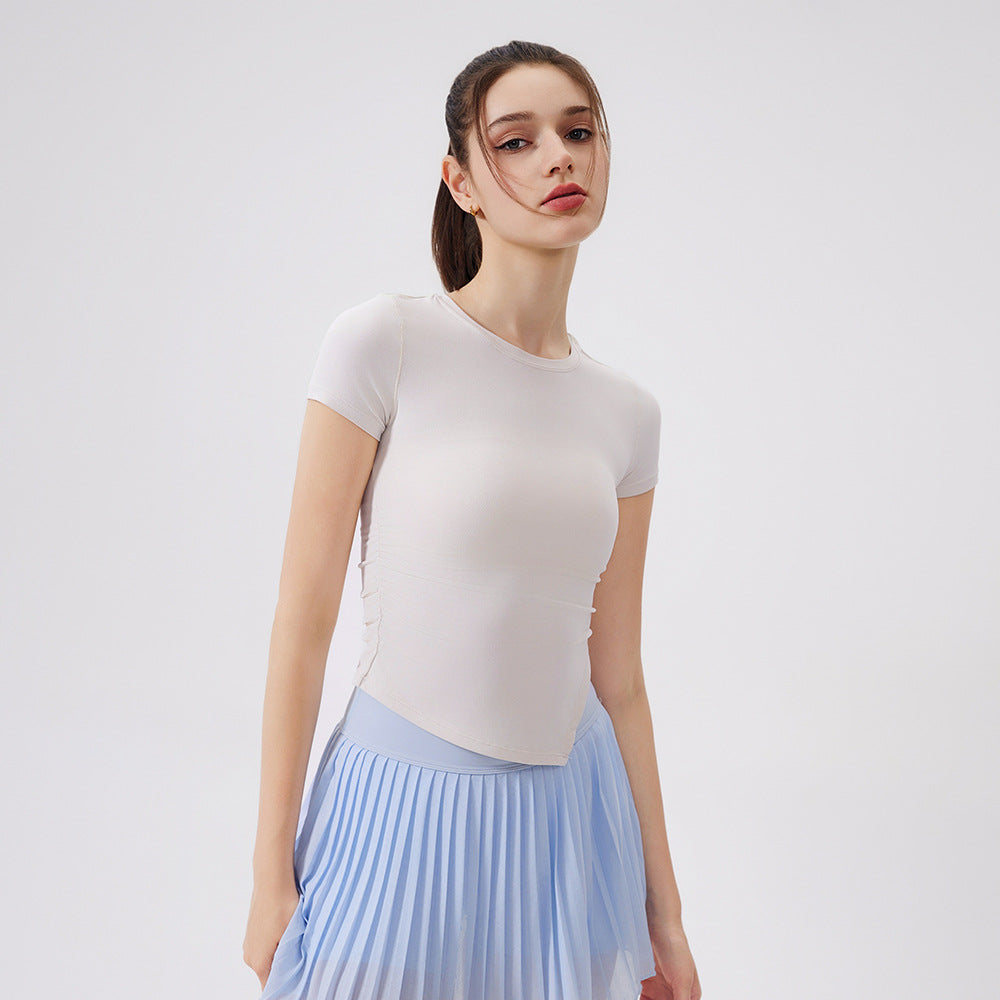 Cool Atmungsaktiv Antibakteriell Asymmetrisch Taillenbetont Sport-Top Damen Kurzarm T-Shirt Laufbekleidung Trainingskleidung Fitness Yoga Kleidung