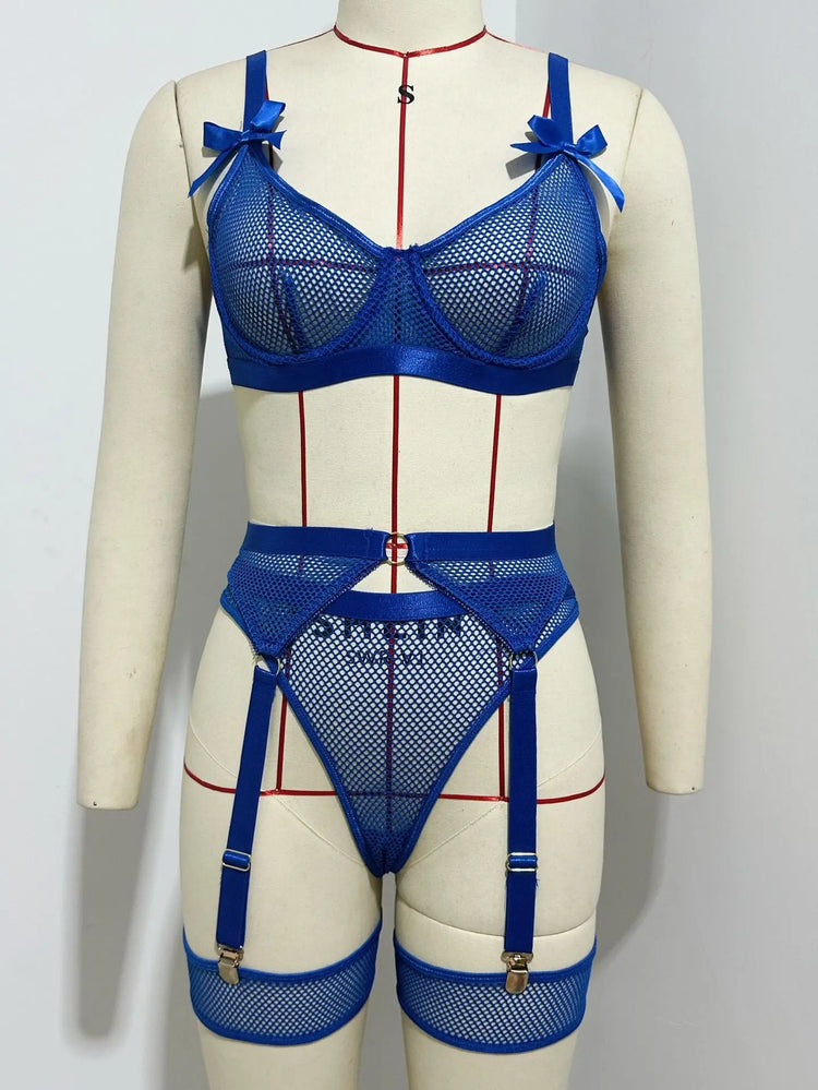 Foreign Trade Cross-Border European and American Popular Sexy Underwear Mesh Sexy Temptation Bow Strap Underwear Set Wholesale SHOPEZRA L.L.C.