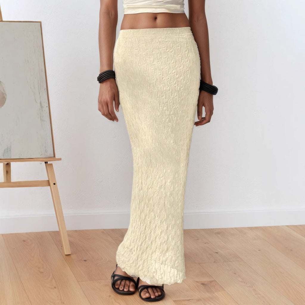 Mesh-Jacquard-Sommerrock, elegant, hochwertig, schmal, figurbetonter Bleistiftrock