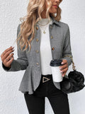 Damenbekleidung Kragen-Jacquard Rüschen-Slim Double Breasted Office Blazer für Damen