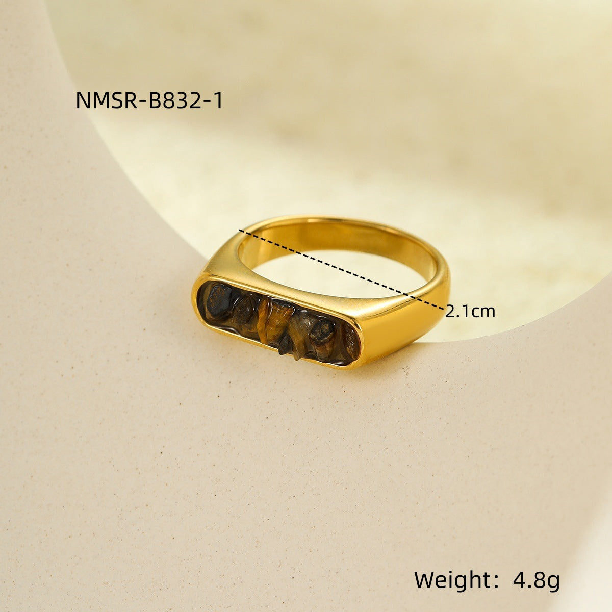 French Vintage Simple Inlaid Natural Stone Exquisite Elegant Stainless Steel Ring Rings All Match Jewelry Women
