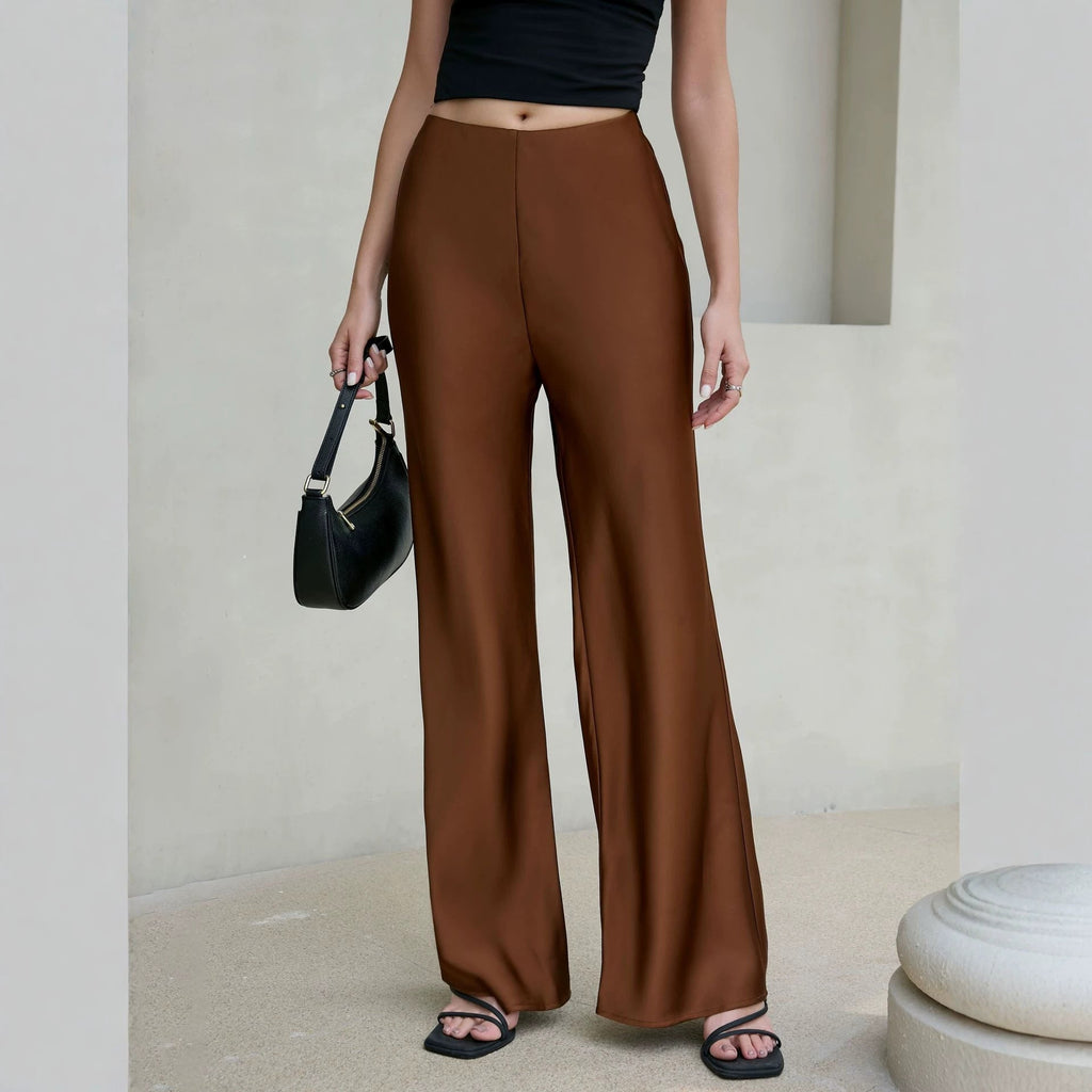 Women Clothing Acetate Satin Pants High End Exquisite High Waist Drooping Straight Wide Leg Pants Women
