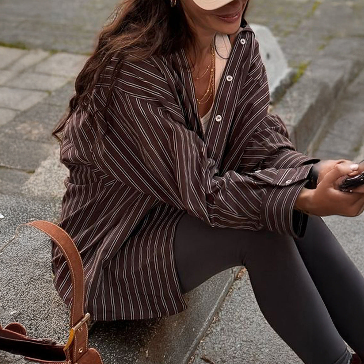 Women Clothing Autumn Casual Vacation Plaid Long Sleeve Coat Shirt