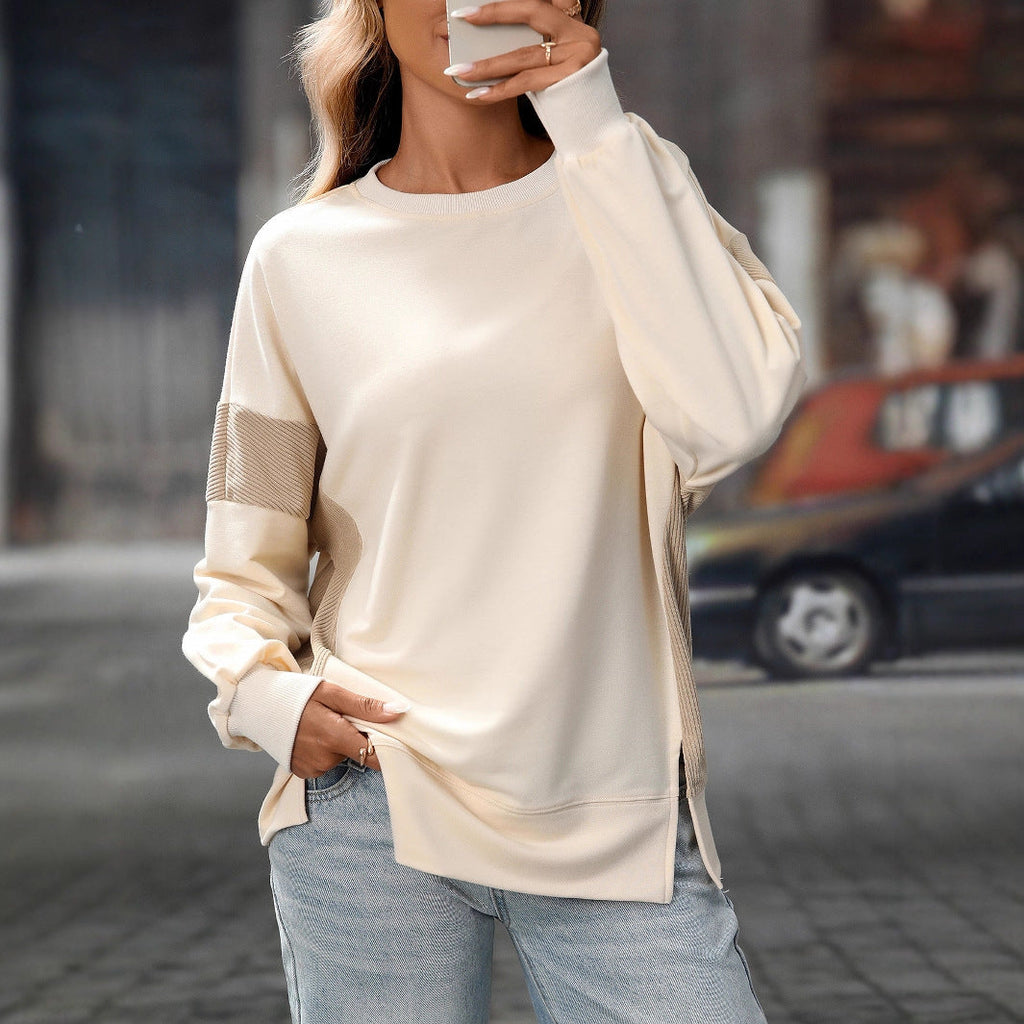 Damen Rundhals-Sweatshirt, mehrfarbig, Rundhals, vielseitig, leger, weit geschnitten