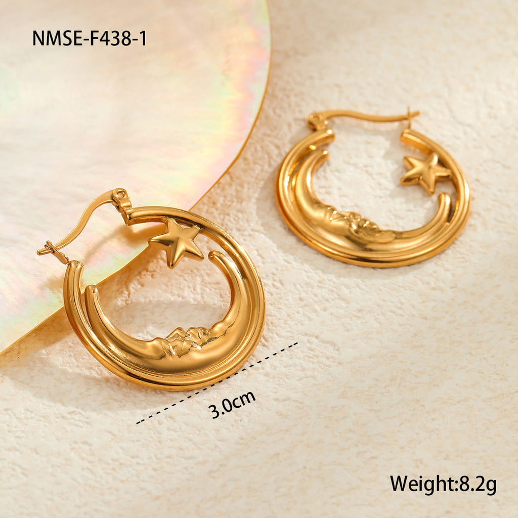 Retro Star Ring Shaped Hollow Out Cutout Stud Earrings Stainless Steel Ear Ring Premium Niche Design Earrings
