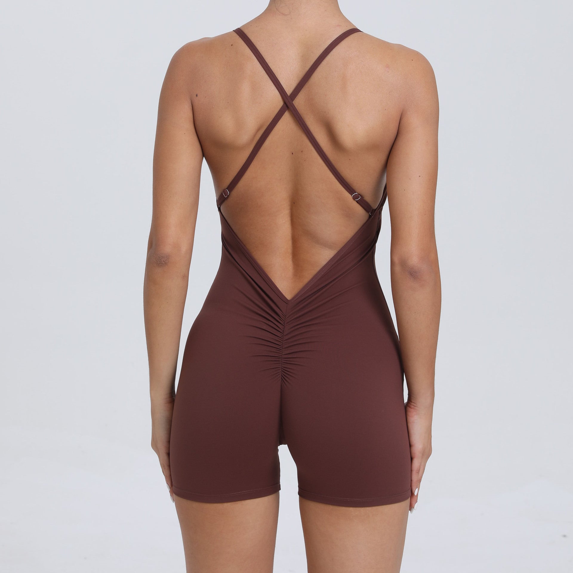 Schnelltrocknender Nude-Look Sport-Einteiler Beauty-Rücken Laufen Fitness Kleidung Enger Yoga-Jumpsuit