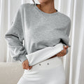 Herbst Winter Lässiges Top Mittellang Lockerer Rundhals mit Fleece-Futter Hellgrauer Pullover Damen