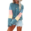 Pullover Sweatshirt Damen Frühling Herbst Rundhals Langarm Kontrastfarbe Langarm T-Shirt Damen