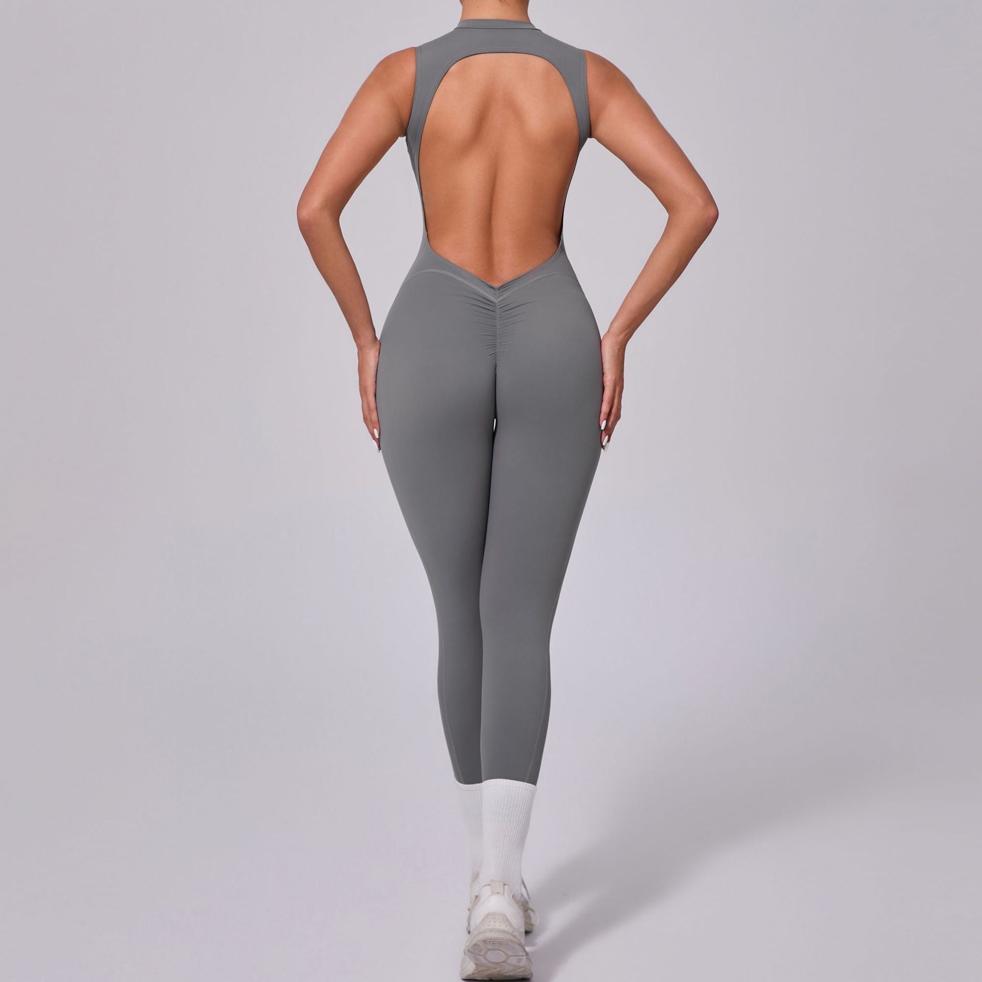 Rückenfreier, ärmelloser Yoga-Overall mit Pfirsichhüft-Effekt, Fitness-Overall mit abnehmbarem Brustpolster