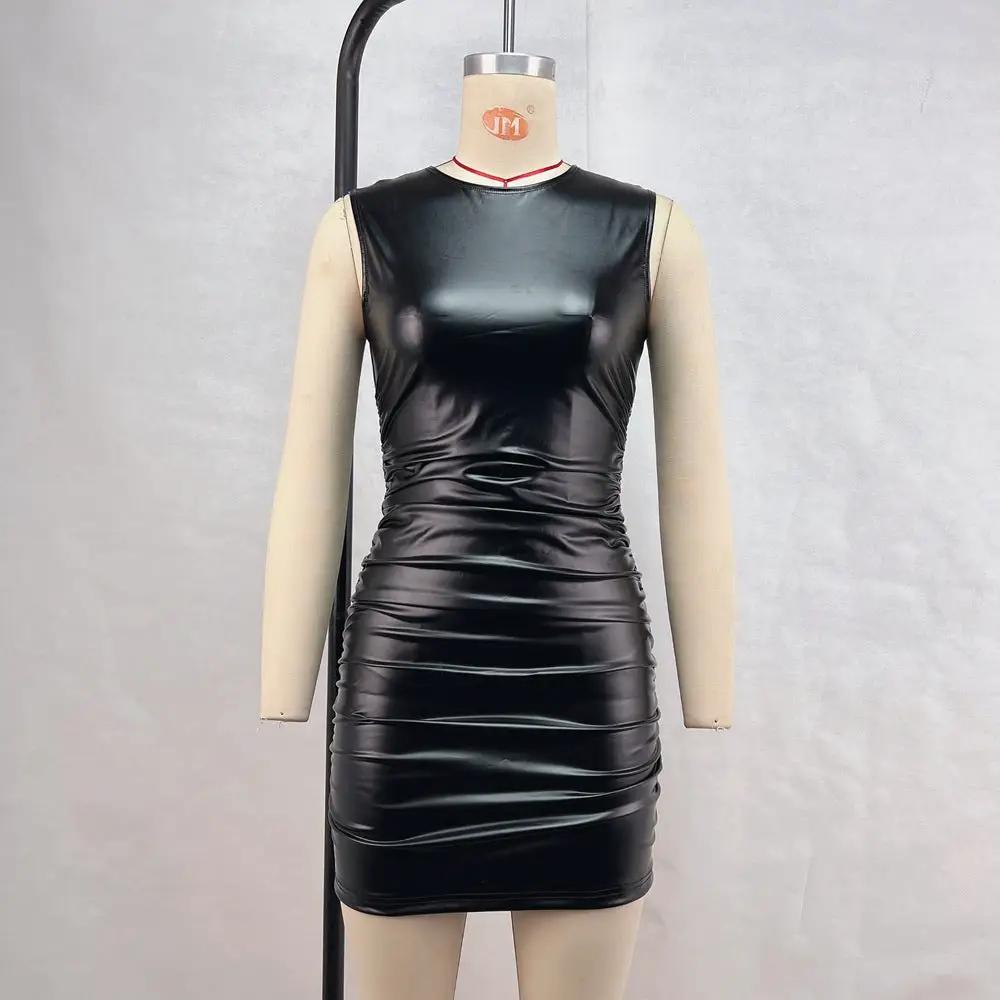 Women Faux Leather Sexy Slim Hip Dress Nightclub by Wanita Store