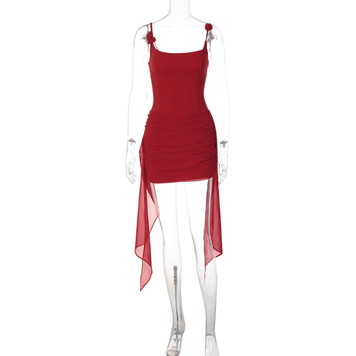 Arrival Nightclub Sexy Lace up Stitching Floral Sheath Ribbon Strap Dress for Women