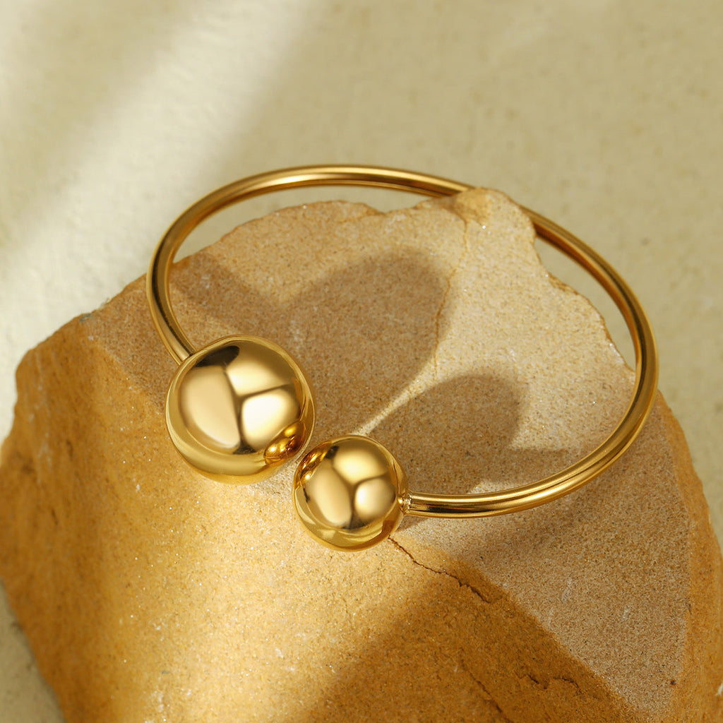 Irregular Asymmetric round Water Drop Titanium Steel Bracelet All Match Stainless Steel Bracelet Ring Set