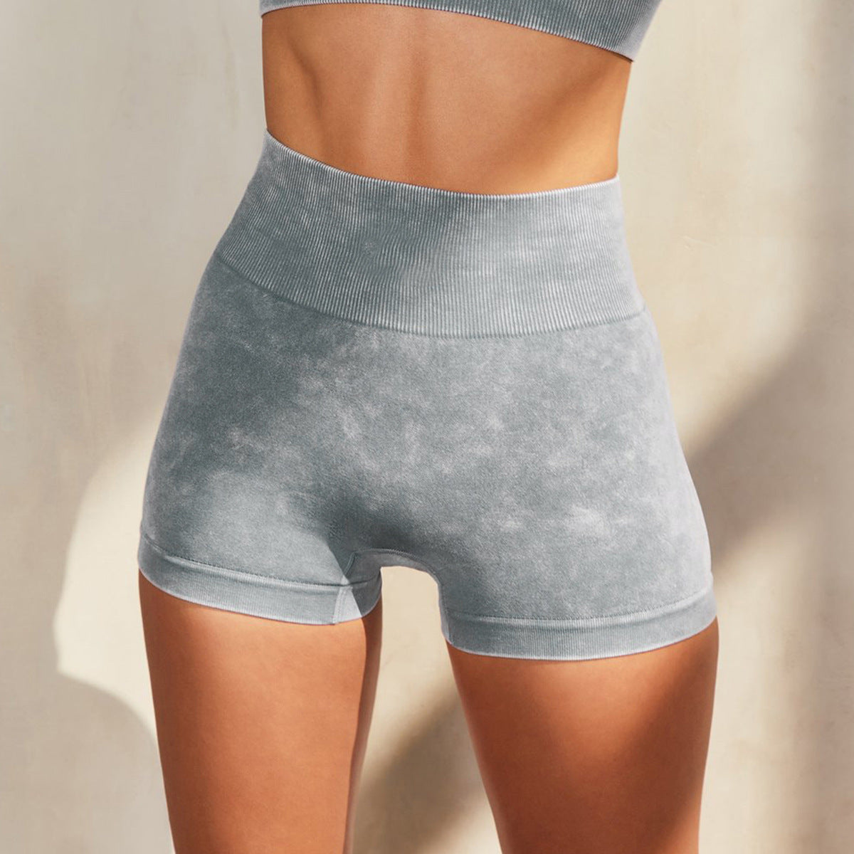 Nahtloser, stonewashed Sport-BH mit Shorts, Trainingsanzug, Lauf-Body, eng anliegend, fünfteiliges Set