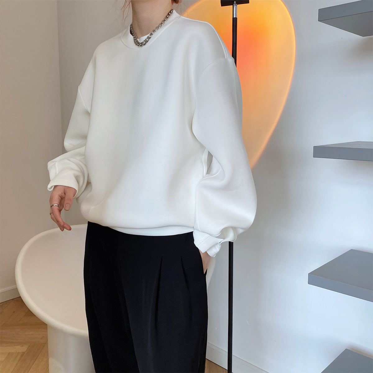Modisches Memory-Baumwoll-Sweatshirt für Damen, Frühling, Herbst, dünnes Design, lockeres Oberteil aus Air-Layer-Stoff