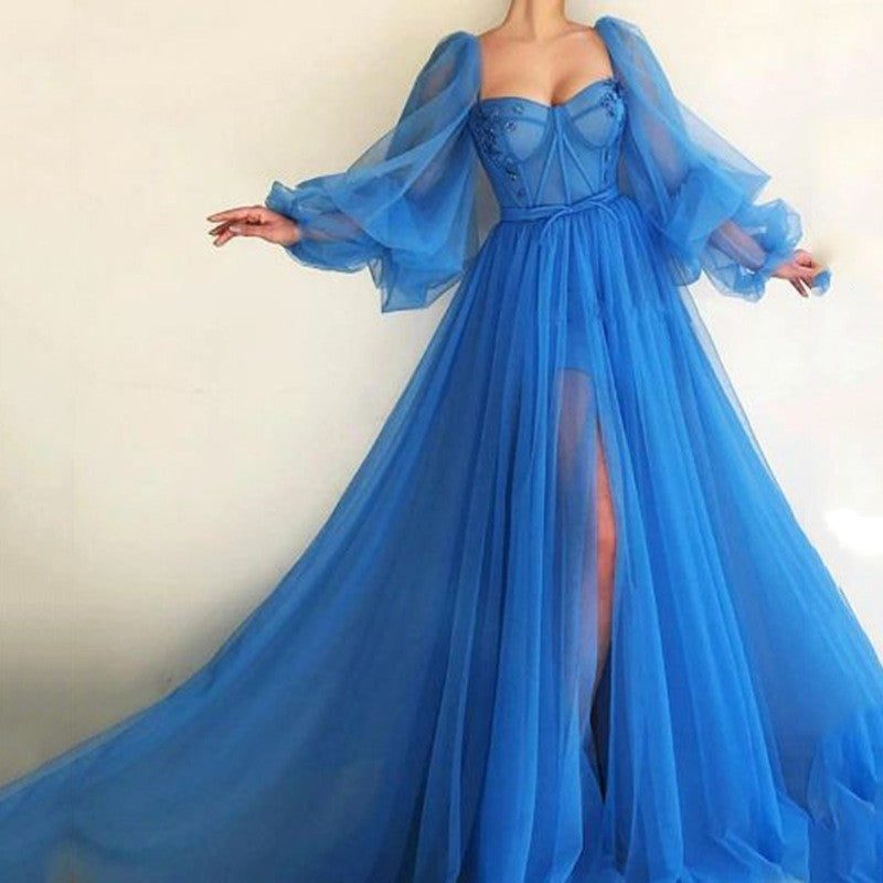 Sommer Damenbekleidung Anmutiges Modisches Kleid Mesh-Split-Ausgestelltes Kleid Hochzeitsabendkleid
