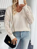 Spring Elegant Women Solid Color V neck Lace Stitching Long Sleeved T shirt Top for Women