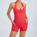 Backless Adjustable Halter Nude Feel Yoga Jumpsuit Two Side Pockets Outer Wear Fitness Sports Jumpsuit