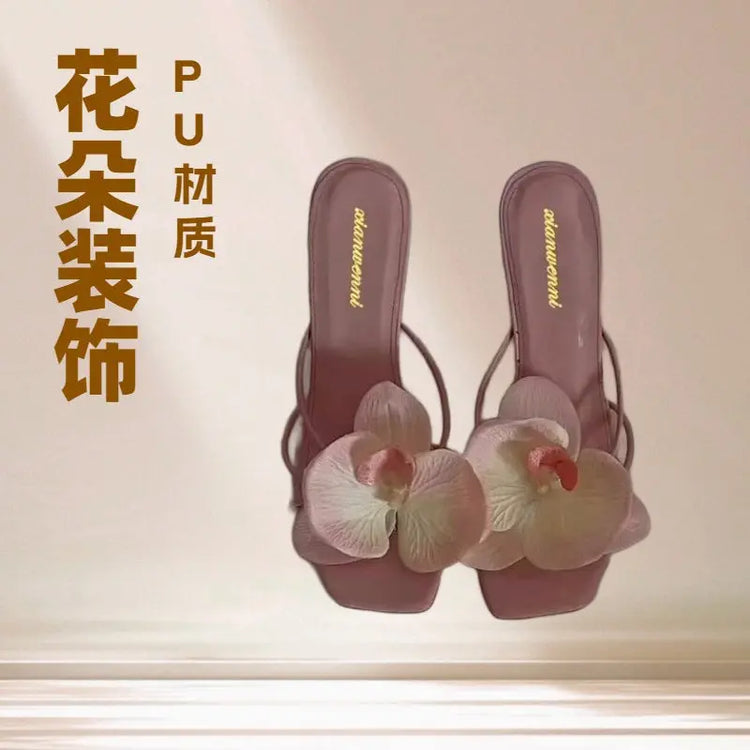 Trendy Travel Beach Sandals European and American Style 2026 New Floral Decoration Thong High-Heeled Sandals for Women Summer Outdoor Wear Fashion SHOPEZRA L.L.C.