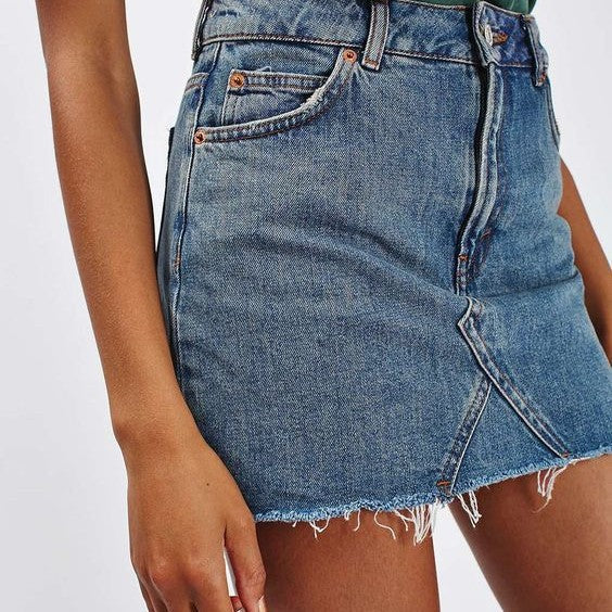Katzenfransen-Jeans-A-Linien-Latzrock