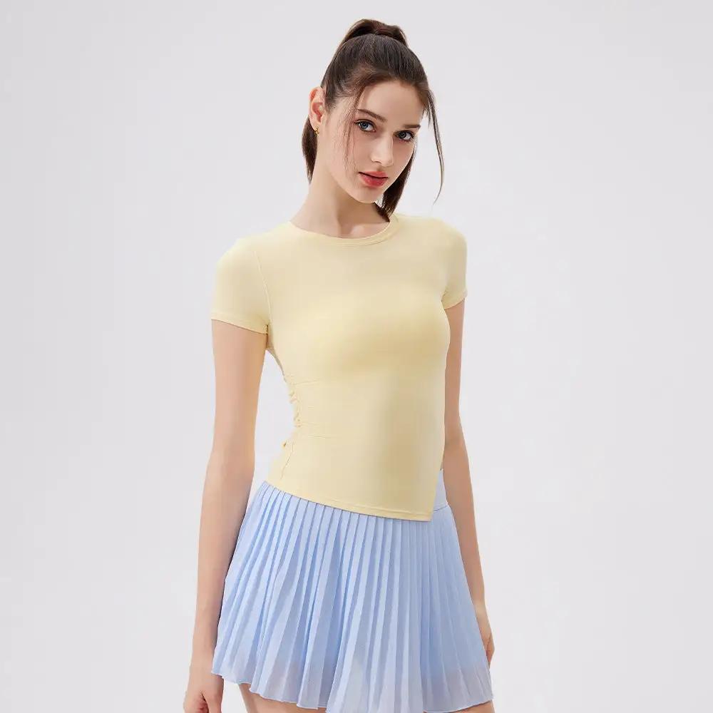 Cool Breathable Antibacterial Asymmetric Waist-Tight Sports Top Women Short Sleeved T shirt Running Training Clothes Fitness Yoga Clothes by Wanita Store