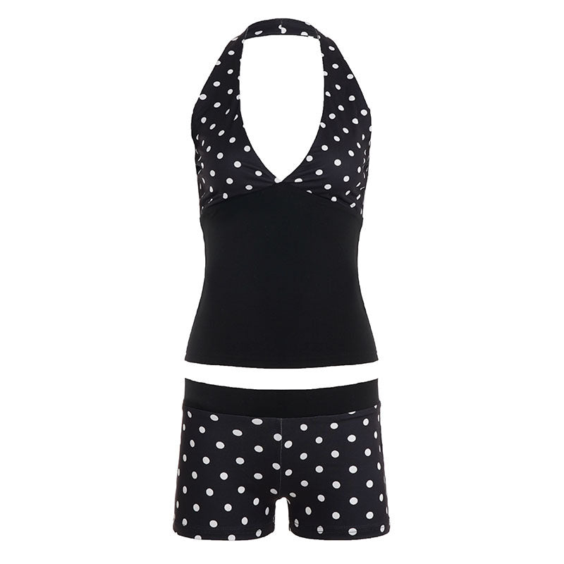 Sexy Polka Dot Halter Spaghetti Straps Short Street Waist Tight Slimming Two Piece Sets
