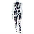 Persönlichkeit Frauen bedruckt tragen hohl ausgeschnitten Slim Fit Etui-Overall ärmelloser Zebra-Muster langer Overall