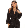 Fall Winter Slim V neck One Piece Women Wide Leg Pants