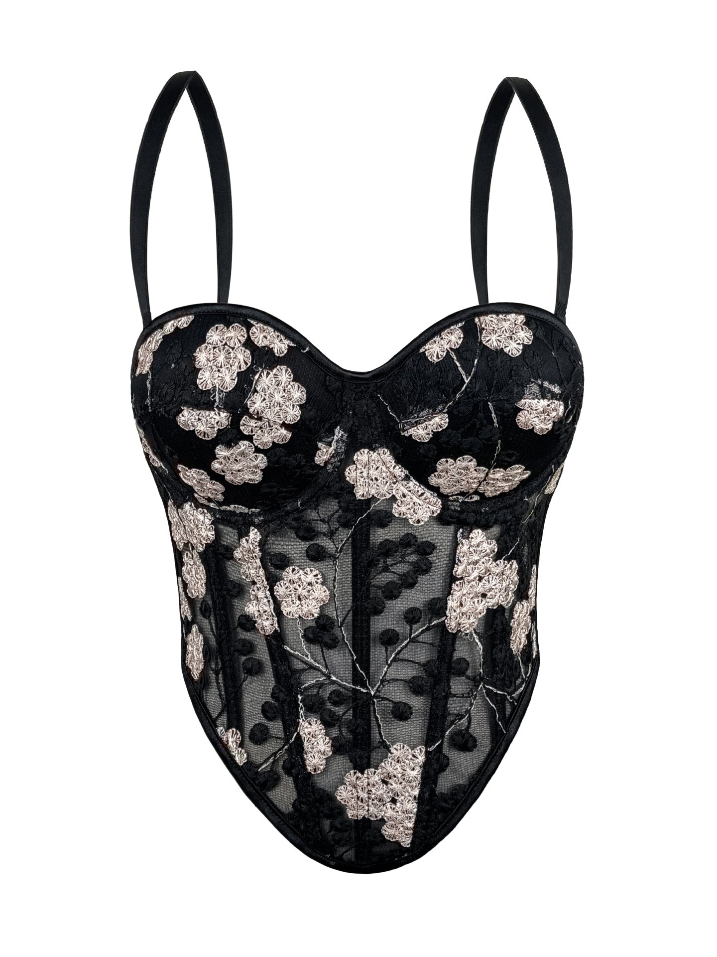 Floral Embroidery Boning Corset Bra Sexy Sling Vest Summer Outer Wear Slim Shaping Tube Top
