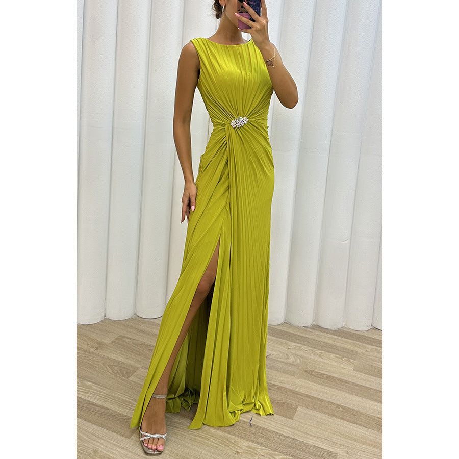 Plissiertes Schlitz-Freizeitkleid Ärmelloses Abendkleid Damen