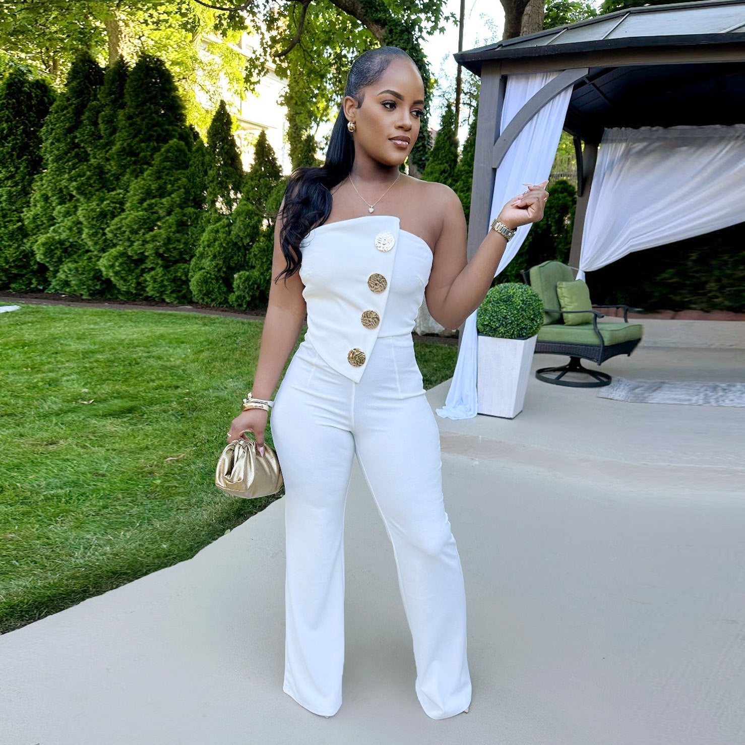 Ärmelloser Tube Top Overall mit weitem Bein und Stretch