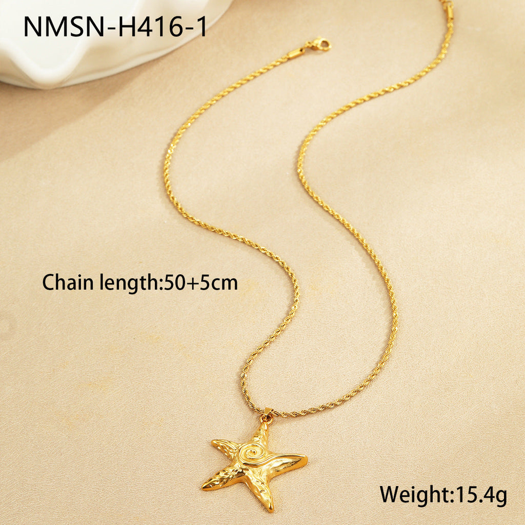 Stainless Steel Earrings Necklace Ocean Series Starfish Beating Pattern Hemp Floral Chain Necklace Ornament