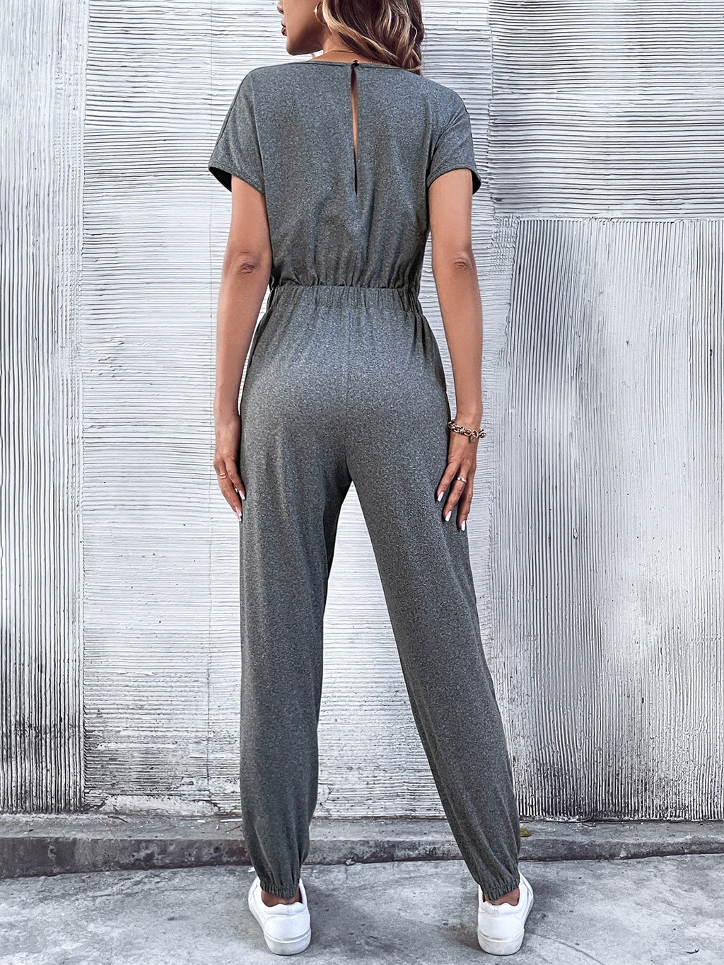 Women Clothing Short Sleeved Casual Wide Leg Jumpsuit