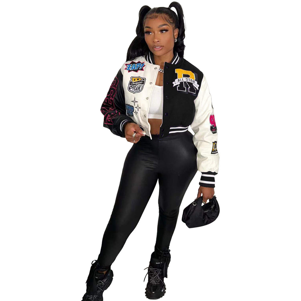 Urban Autumn Winter Positioning Printing Press Button Stitching Thread Varsity Jacket