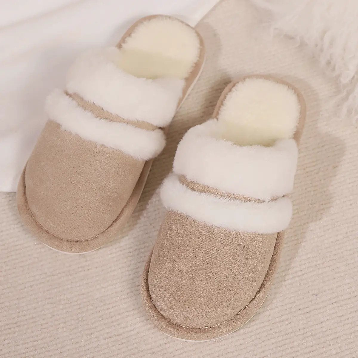 Fluffy Slippers Autumn Winter Warm Slugged Bottom Home Thickened Fleece Slippers Home Indoor Cotton Slippers by Wanita Store