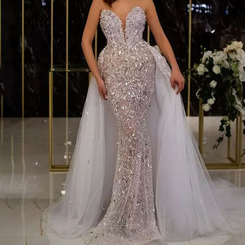 Sommer Damen Kleidung Kleid Pailletten Meerjungfrauen-Look Ärmellos Langes Mesh-Kleid